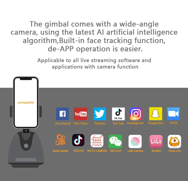 Face Tracking Cell Mobile Phone Holder Desktop Phone Stand with 360 Rotate Smart Object Track Camera Cradle for iPhone Android