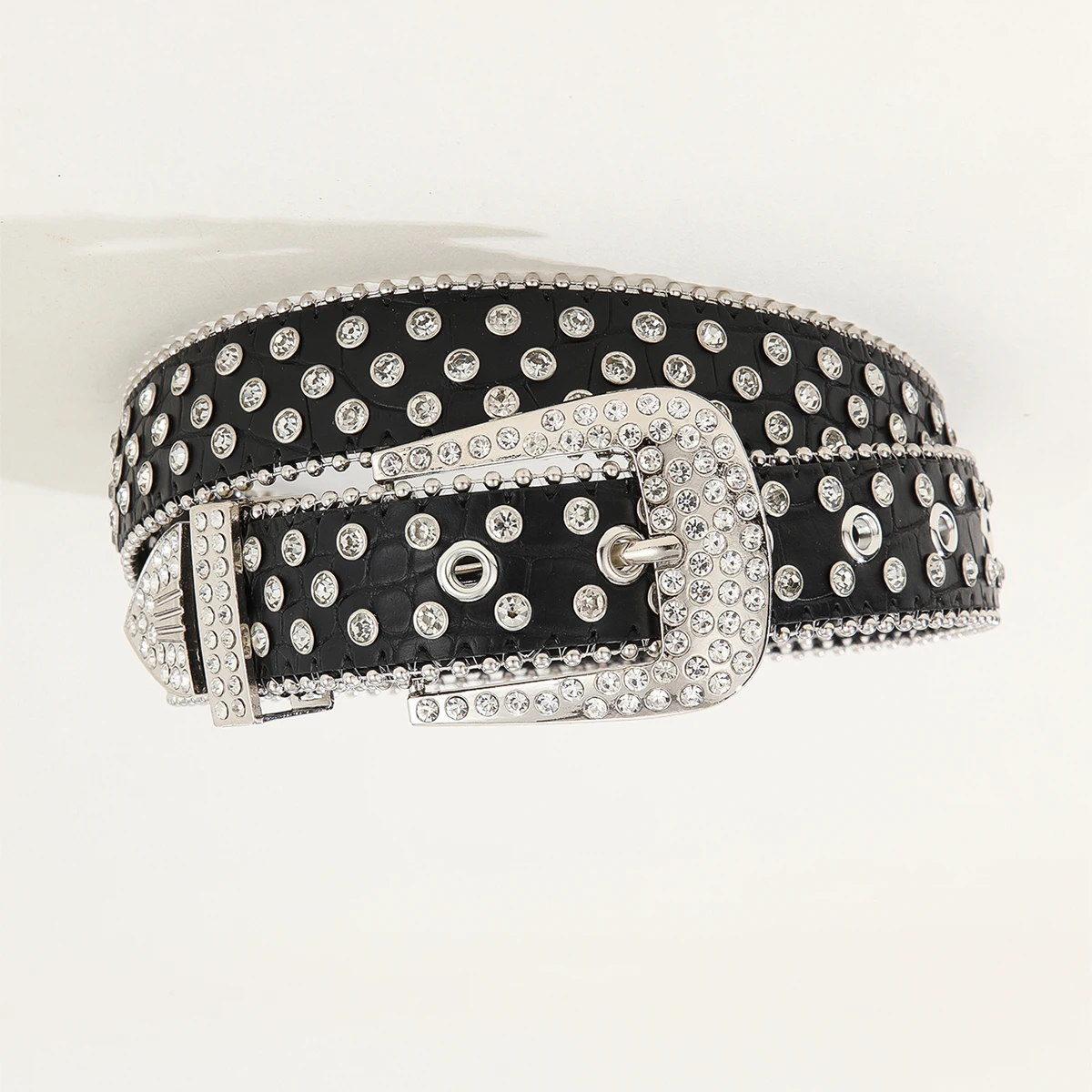 Custom Fashion luxury famous brands woman rhinestone belt cowboy and cowgirl black shiny rhinestone belt