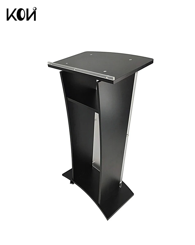 Acrylic movable church podium pulp debate conference podium plexiglass Lucite black wooden shelf cup holder