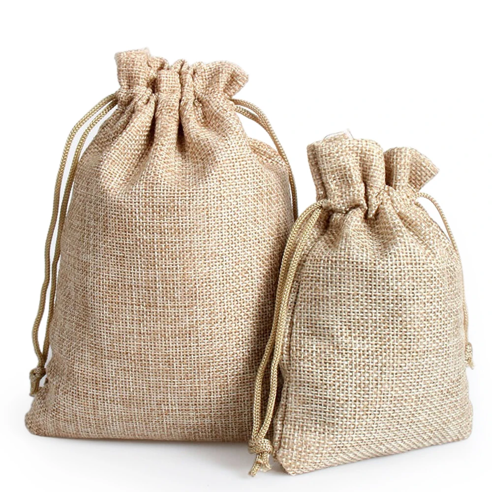 custom printing logo burlap bag food grade packaging jute drawstring bag nature color CMYK for dry food weeds coffee bean