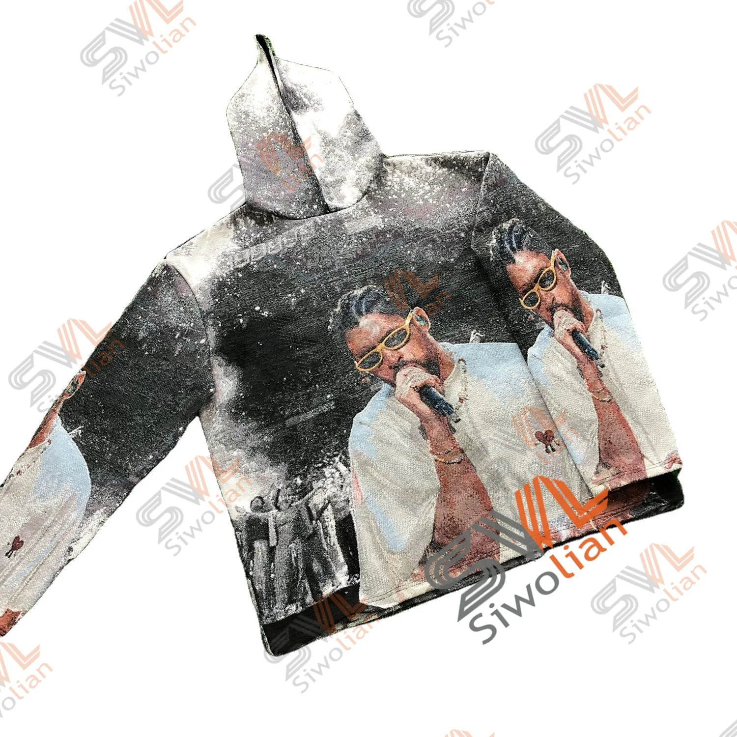 Street wear Custom tapestry hoodie woven blanket sweatshirt hooded sweater mens plus size tapestry coats for man