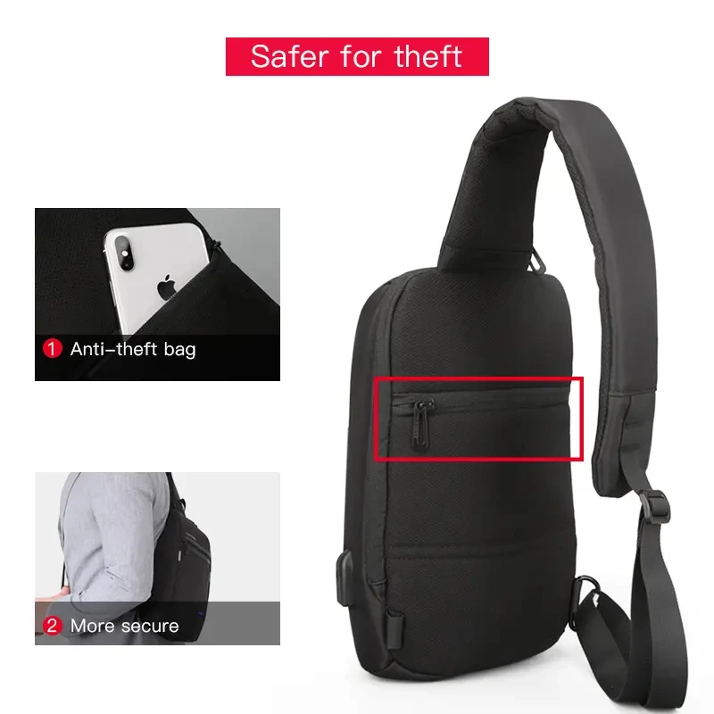 Factory Low Price Waterproof Men Shoulder Chest Crossbody Side Bag Mini Messenger Sling Bag With Usb Port