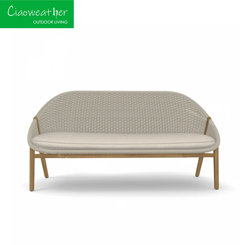 Luxury outdoor chair teak garden sofa rattan garden furniture set sofa with waterproof upholstery cushion