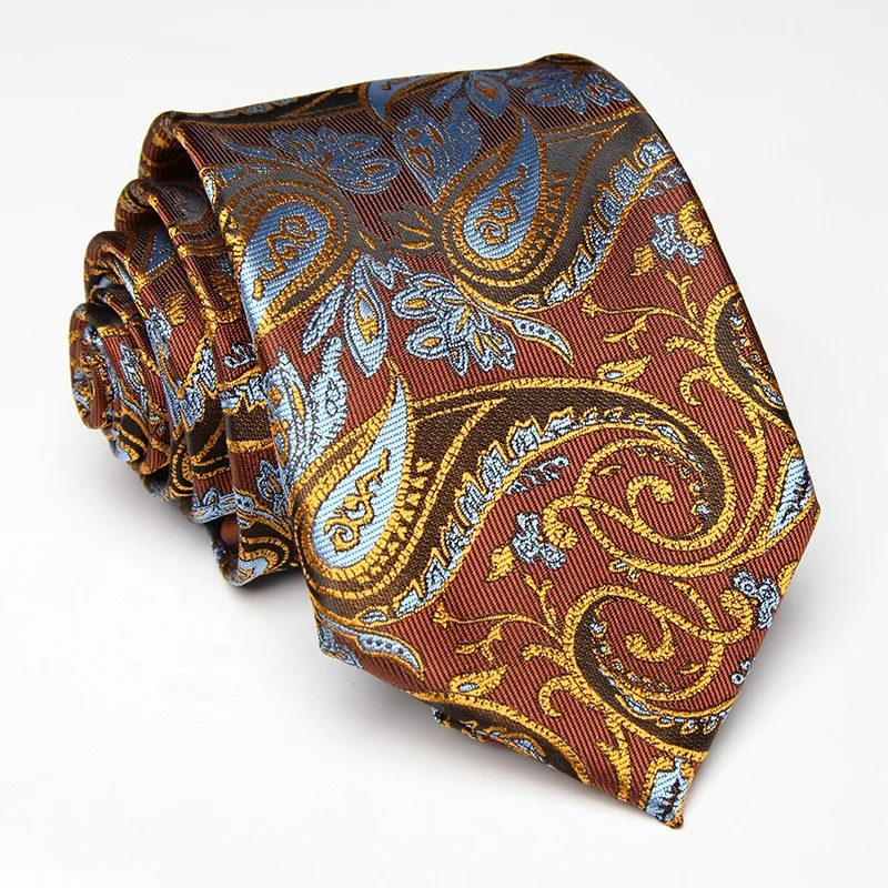8cm Wholesale mens luxury paisley necktie brown fashion microfiber ascot neck ties for men business