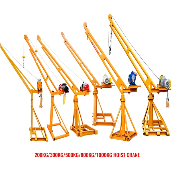 360 Degrees rotate 500kg 1000kg 2000kg small outdoor use mini engine crane construction materials lift crane