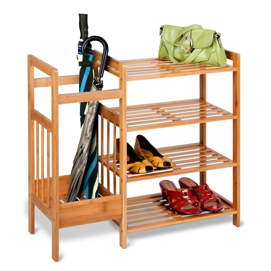 71*27*64 Online 3 tier Umbrella Shoe Stand High Quality Stable Large Space Shoe Rack Entryway Bamboo Shoe Rack
