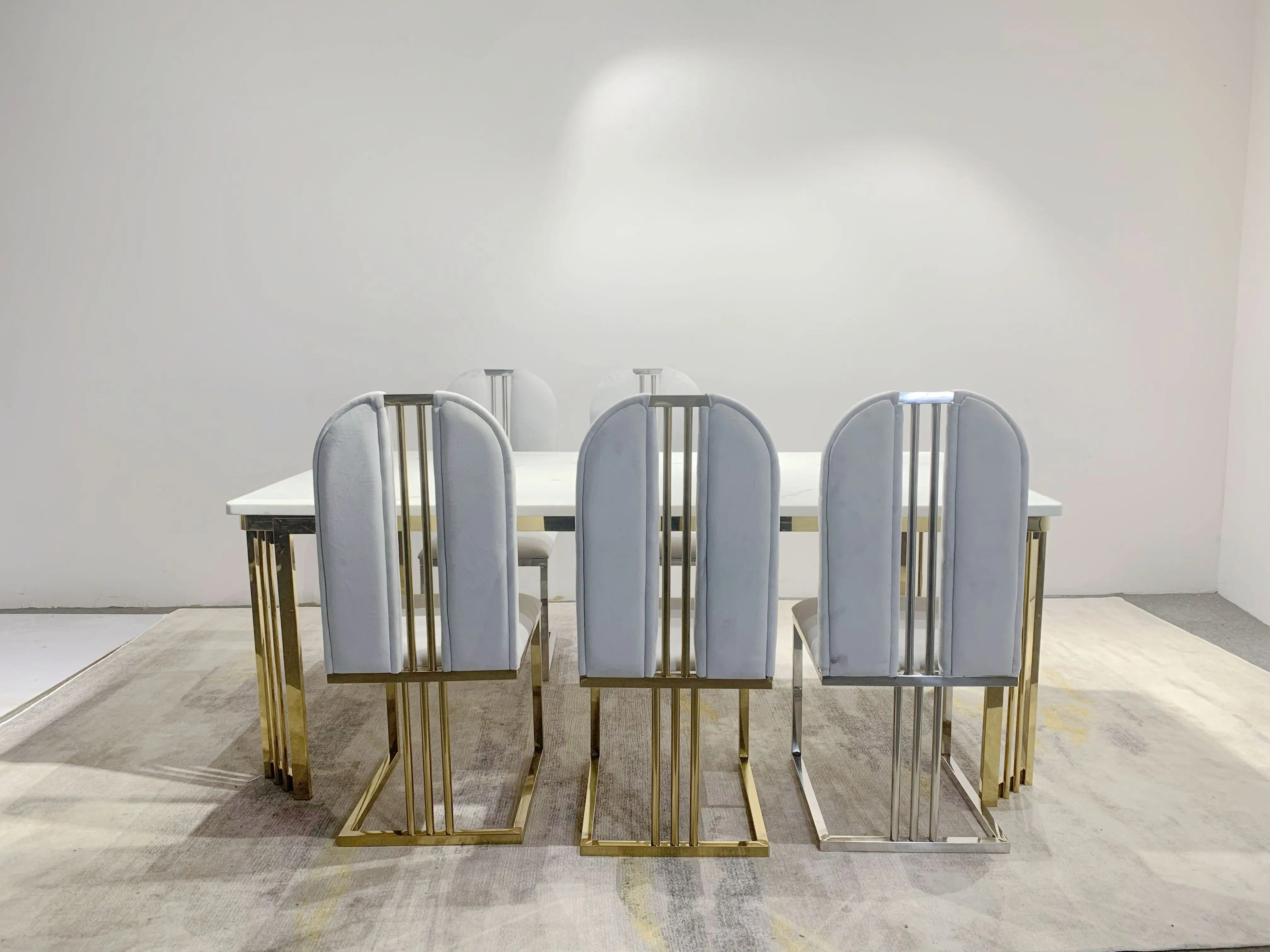 5780 Luxury  gold chromed dinning table set 8 chairs dining room furniture