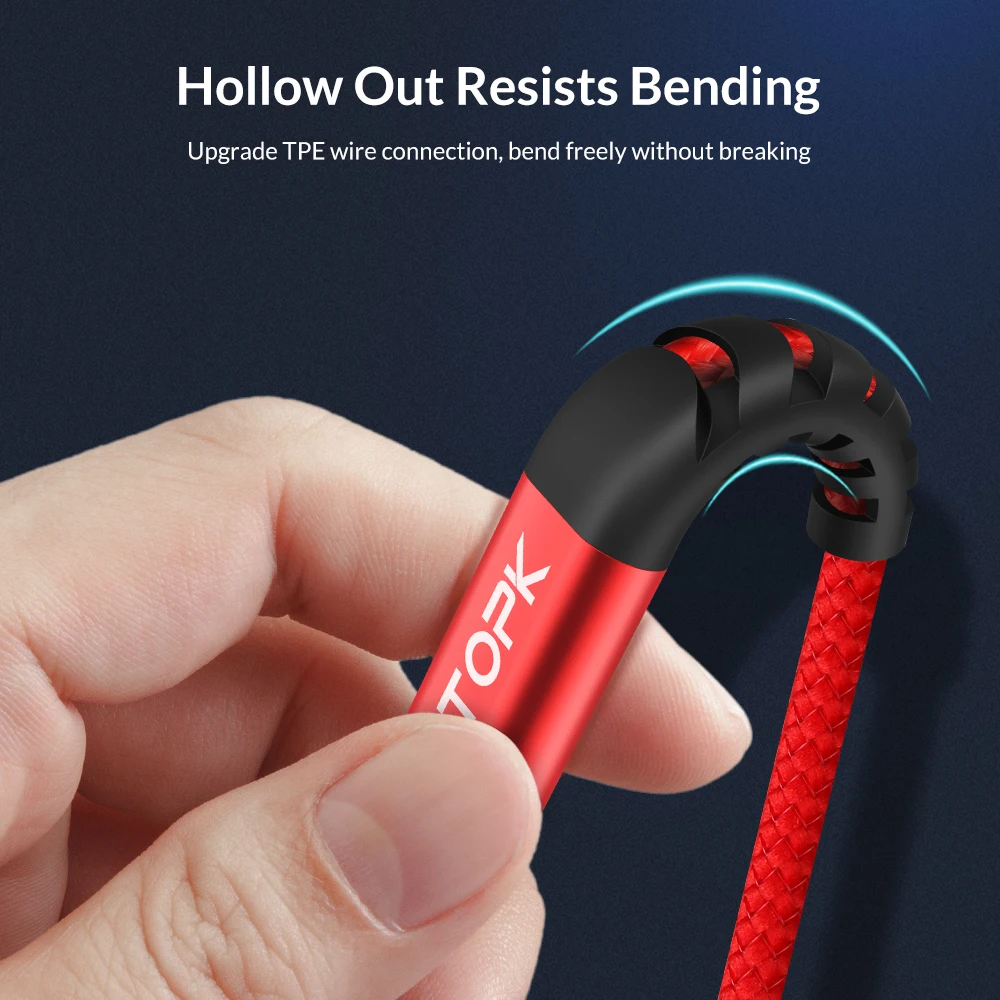  TOPK AN42 1 м 3A Быстрая зарядка USB Micro Type C телефонный кабель для Samsung Xiaomi Huawei