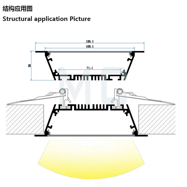 ceiling recessed anodized aluminum channel for led foshan led profile light 120mm