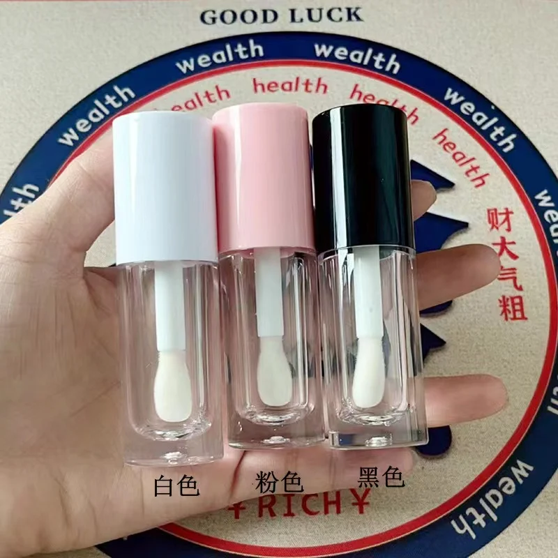 Wholesale plastic transparent empty lipgloss tube  / 6ml Cosmetic custom small pink lipgloss container tubes with big sponge