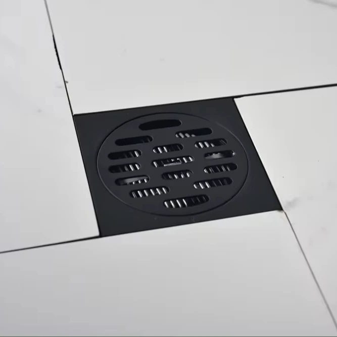 4-inch black all copper shower floor drainusing  for quick drainage with ceramic tiles inserted into square drainage pipes
