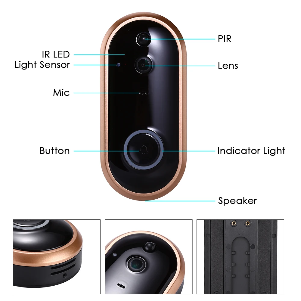 Outdoor Video Doorbell Camera Wifi HD 1080p door bell Interphone Camera Smart Doorbell with Ring