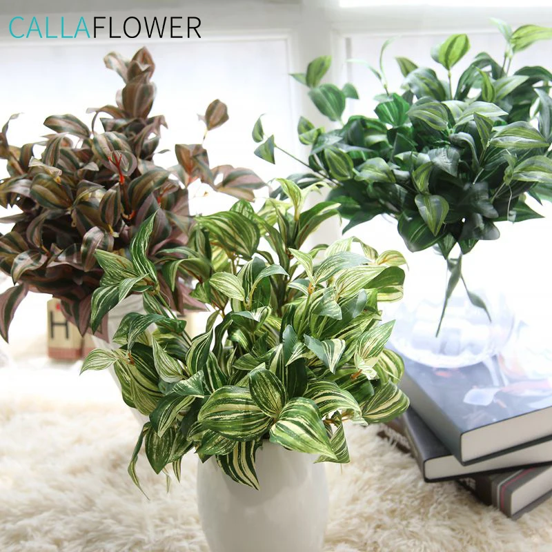 Plastic Silk Material Green Artificial Leaf Greenery Leaves Artificial Plants