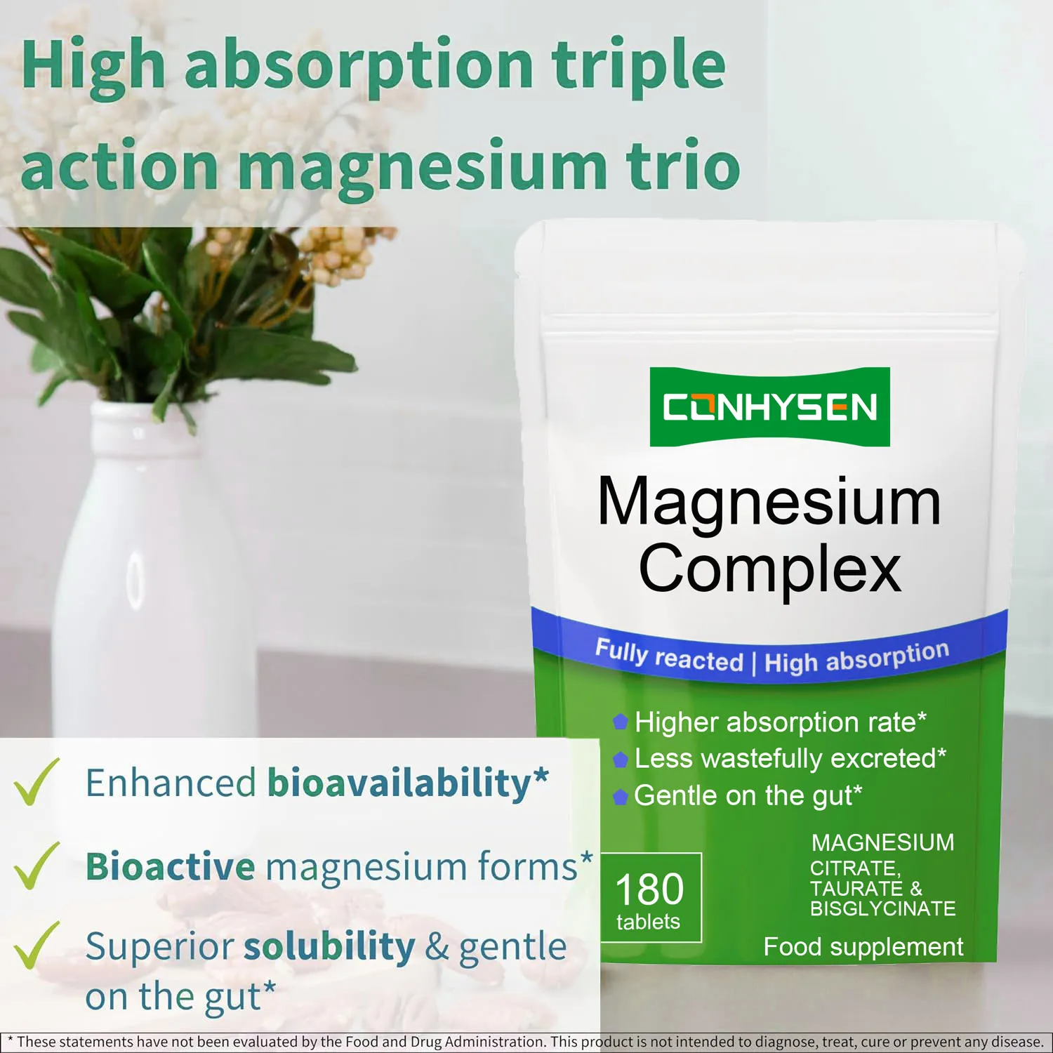 Magnesium Complex Tablet Herbal Supplement for Calm Relaxation Digestion Support with Elemental Magnesium