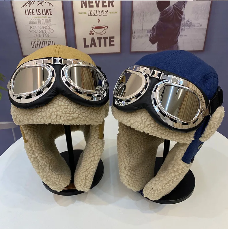 Leifeng Ski Cap Winter Aviator Beanies with Ear Protection Glasses for Outdoor Cycling Skiing Thick Pilot Hats
