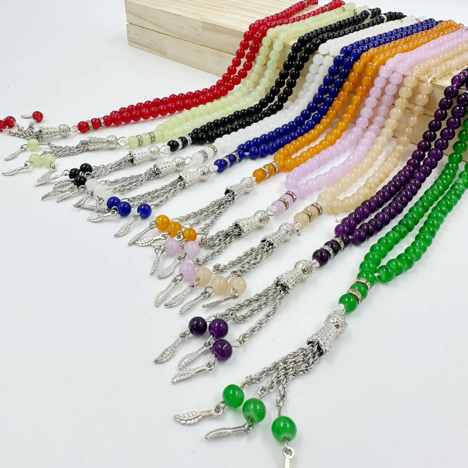 Однотонные мусульманские 99 бусины Четки оптом арабский Tasbih 6 мм исламские стеклянные четки ожерелье
