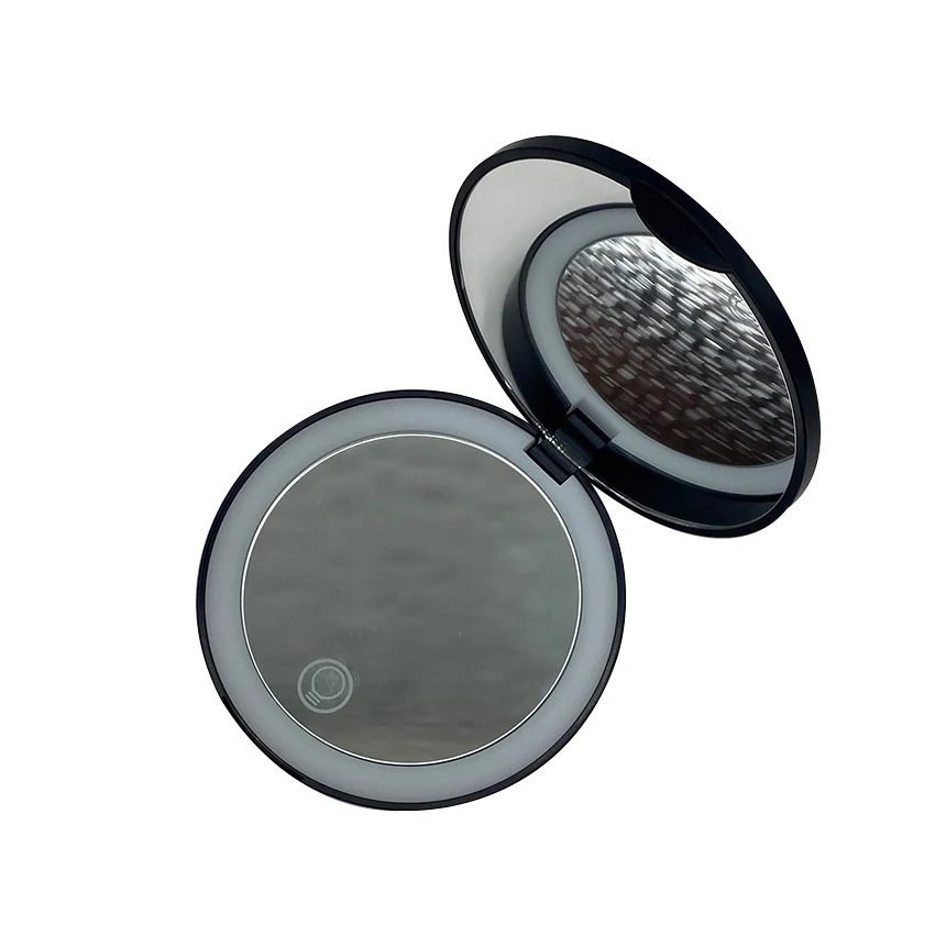 Custom hot sale black round smart mini LED lights makeup portable vanity mirror miroir