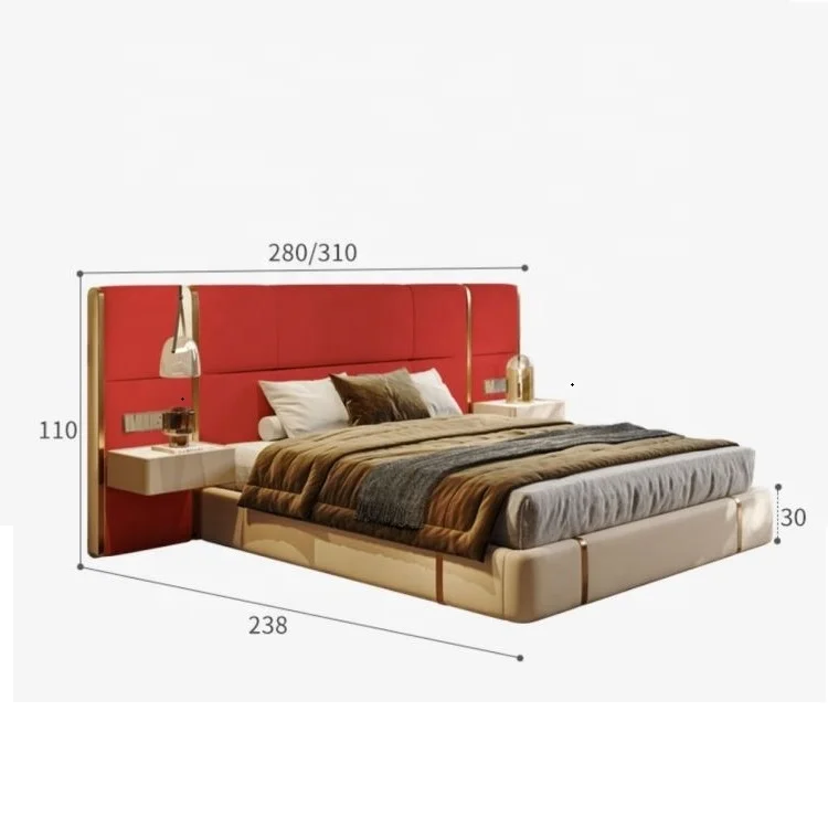 High End Luxury Genuine Leather Bed Set Stainless Steel Upholstered Double Bed Soft Deluxe King Size Leather Soft Bed Frame