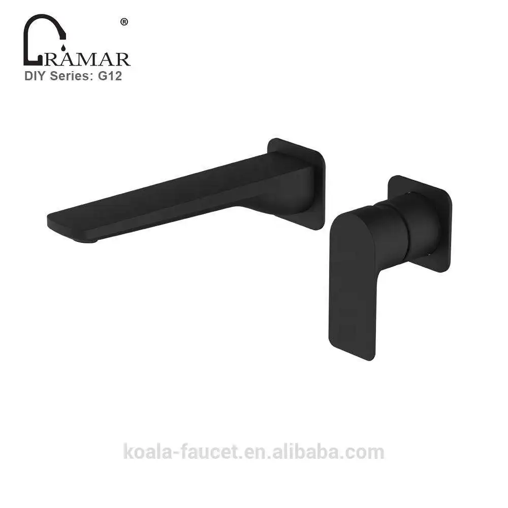 Single Handle 2 Hole Gold Black Plated Wall Mount Bathroom Sink Faucet