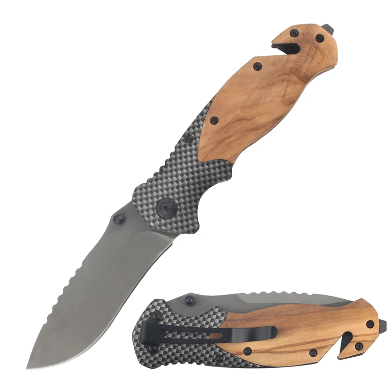 Stock Brown Pocket Knife Survival Hiking Folding Knife for Outdoor Sports