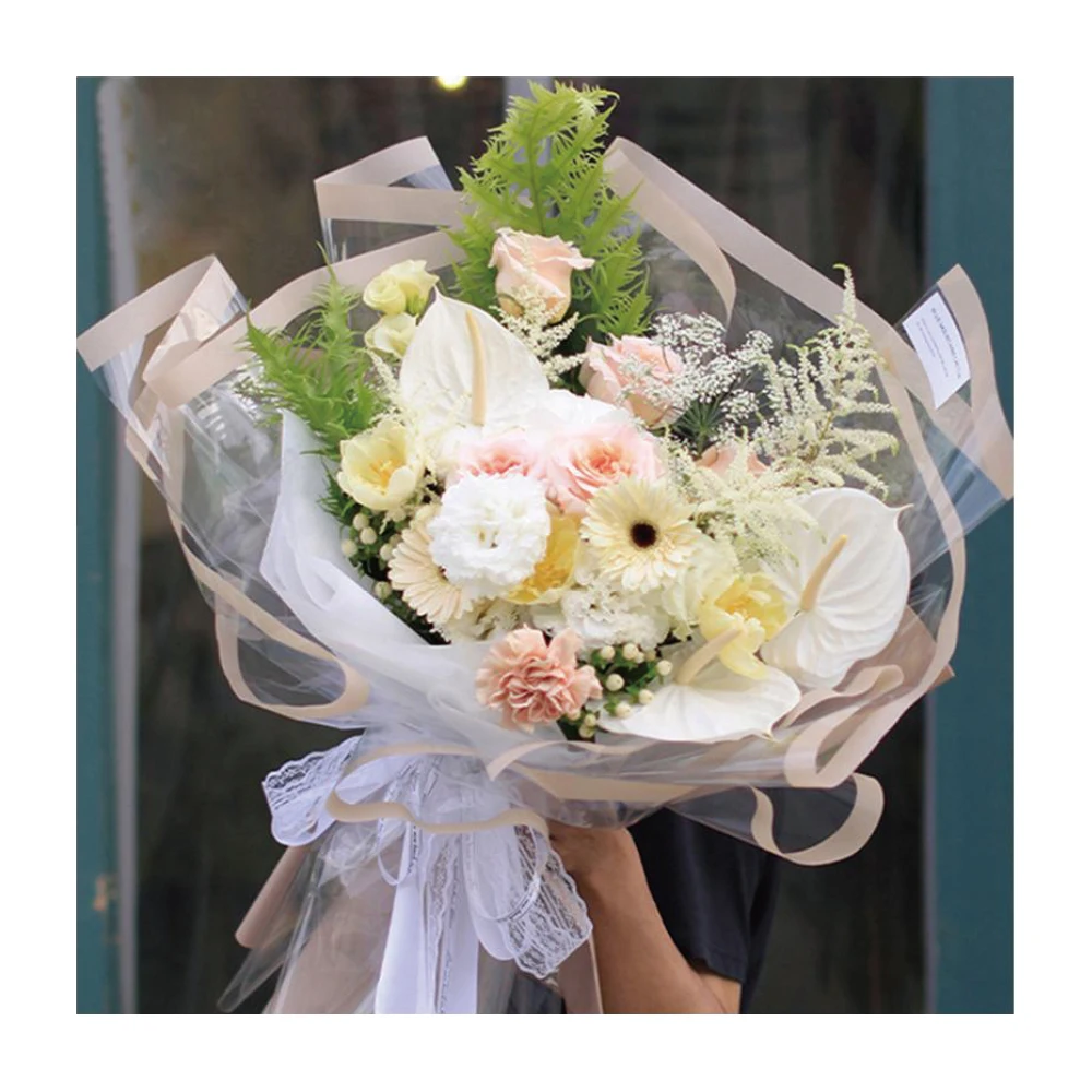 Корейская оберточная пленка оптовая продажа пластиковая оправа Цветочная бумага водонепроницаемые Прозрачные букеты