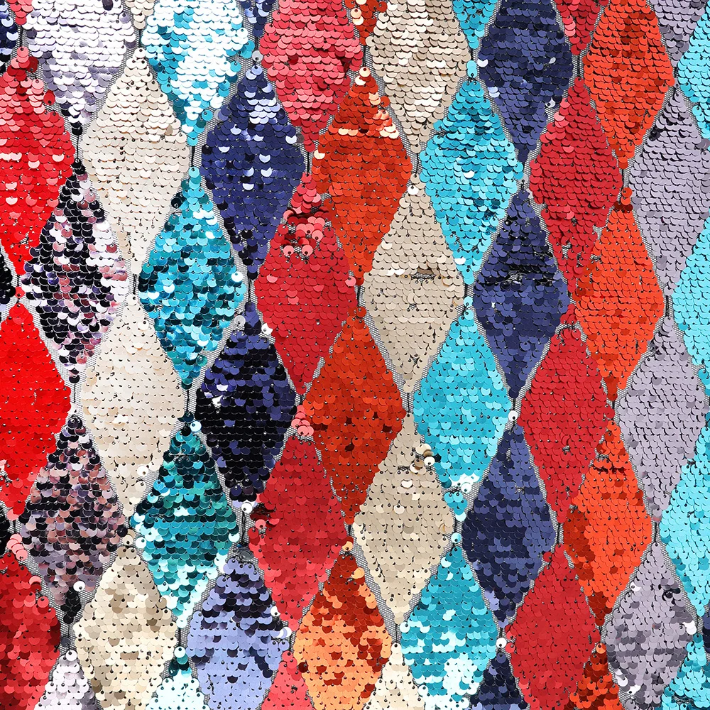 Factory Price Fashion Diamond Colourful Red Black Plaid Style Sequin Fabric for Clothing