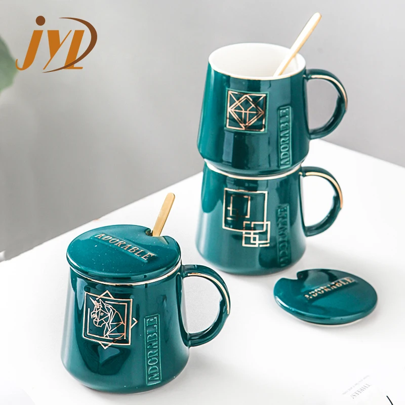 Creative Corporate Gift Customized Logo Coffee Ceramic Mugs With Spoon In