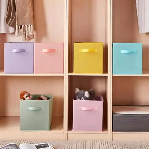 Wholesale Collapsible 13 x 13 Inch Grey Fabric Storage Cube Bins Organizer Boxes With Handle
