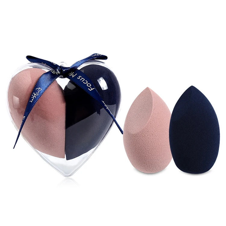 Make up Hot Selling Heart Makeup Sponge Beauty Egg 2pcs Gift Set with Box Cosmetic Tool Valentine Holiday
