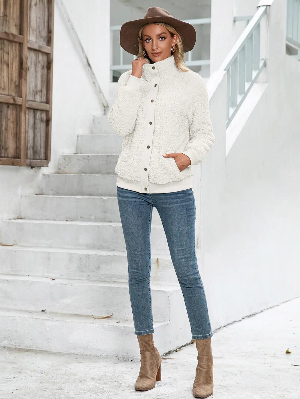 PDEP lamb wool fleece cardigan winter jacket and coats for ladies women double-sided plush wool coat tops female