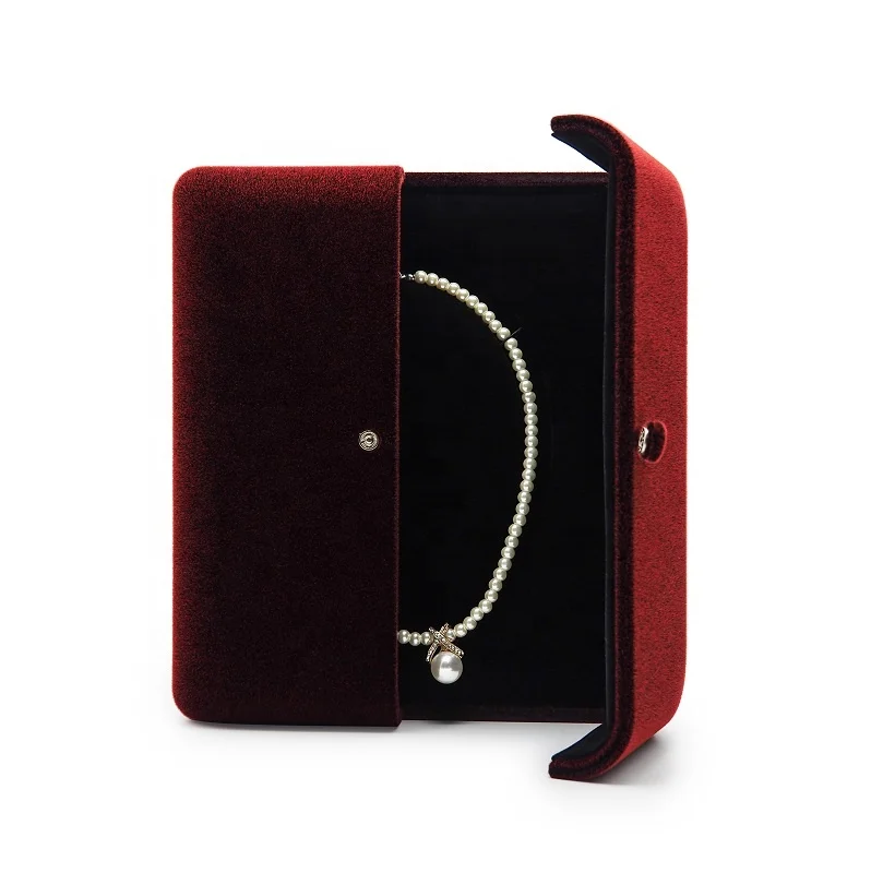 Vintage custom LOGO wine red two side open velvet jewellery pearl necklace choker packaging large velvet box