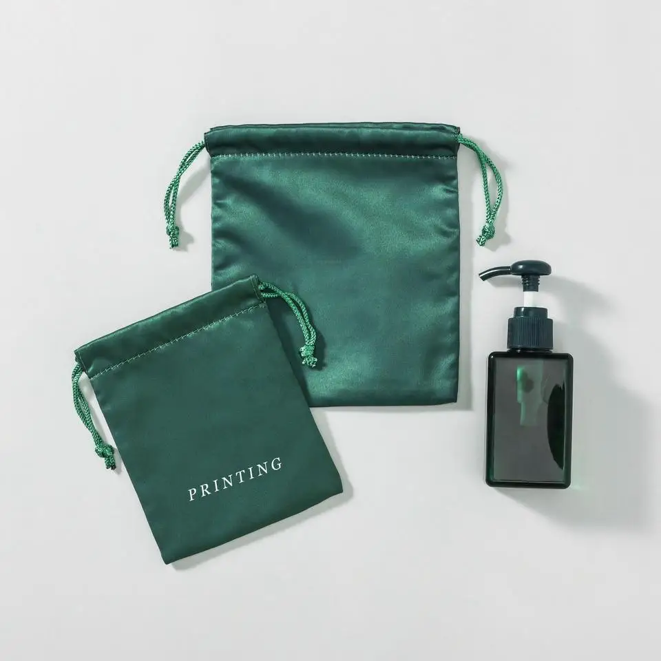 Wholesale Luxury High-Quality Logo printed Large Silk Makeup Satin Bundle Bags For Hair Extension bodycare Jewelry Satin Pouch