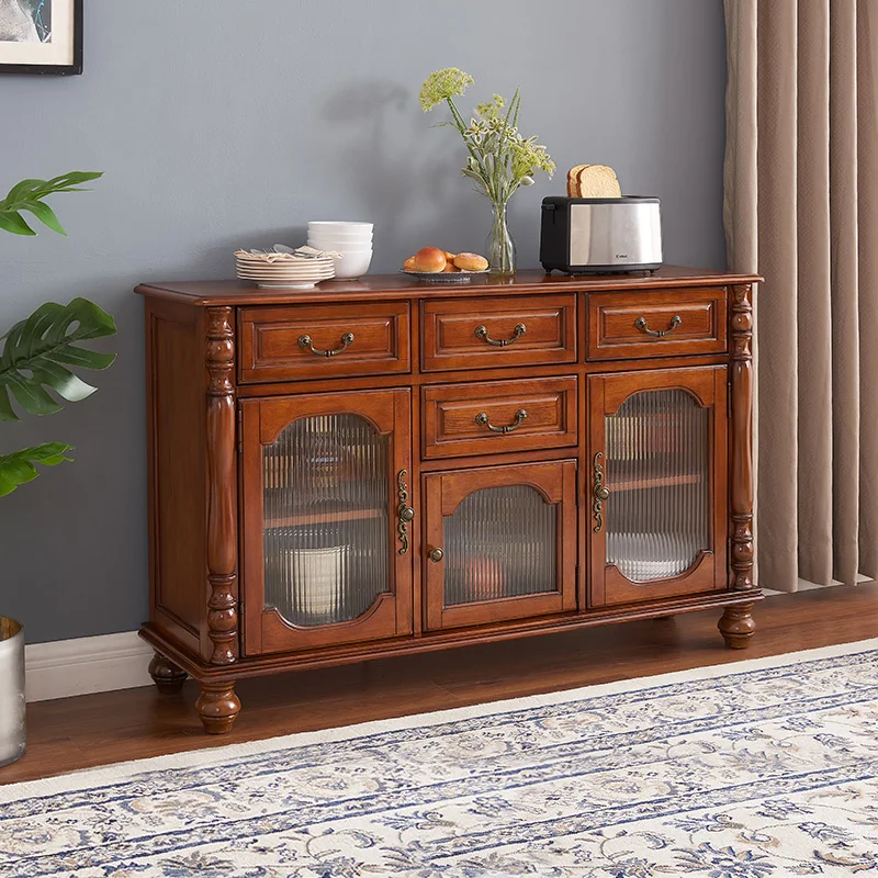 Mult-size Wooden Cupboard for Home Solid Wood Antique Buffet Table for Hotel Lobby Buffet Side Cabinet with Shelf and Glass Door
