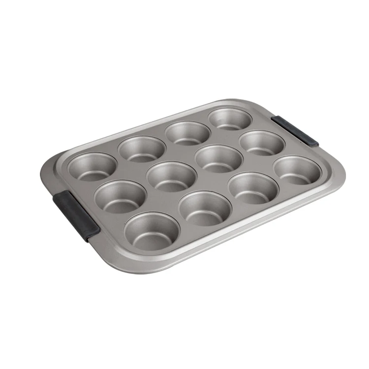 OKAY Muffin pan Nonstick 12-Cup Cupcake Tin With Silicone Grips, Gray silicone handle bakeware