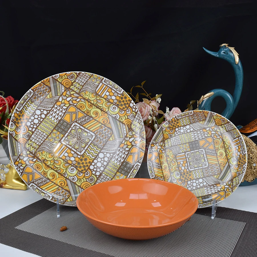 2021 горячая Распродажа западный дизайн глазурованная полная наклейка piatto фарфоровая керамическая посуда 18 шт. pad печатная посуда обеденная тарелка набор посуды