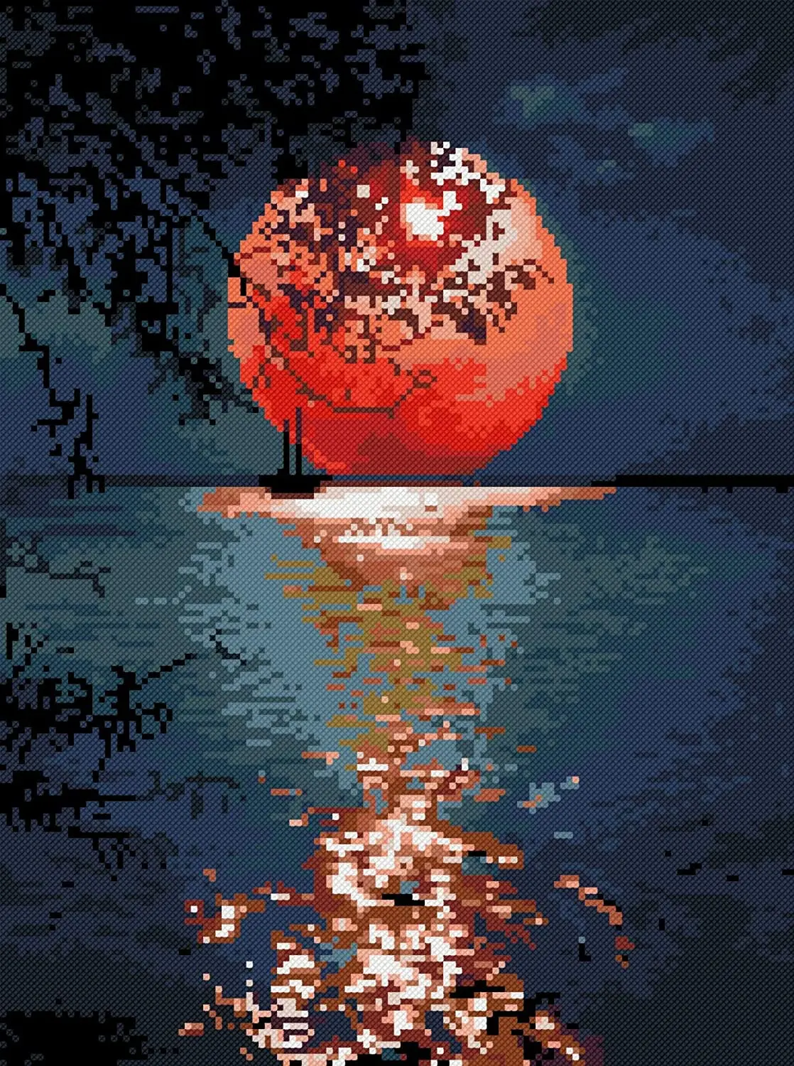 Handmade Full Moon Cross Stitch Painting Embroidery Crafts for Living Room Decoration Handmade gifts