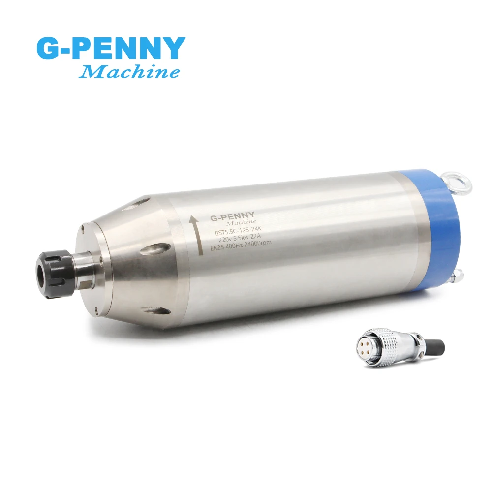 5.5kw ER25 D125 Water cooled spindle motor Bullet type ac cnc router spindle motor