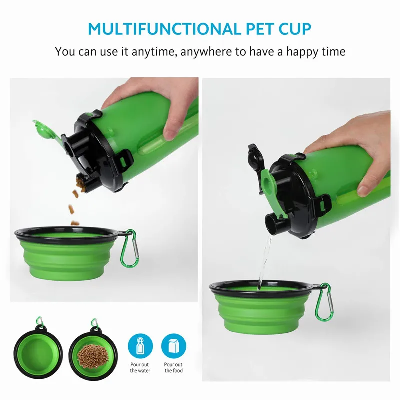 Dog 2 in 1 Bottle Pet Feeder Dog Water Bottle Collapsible Folding Bowl Travel Outdoor Food Water Storage For Cat Dog