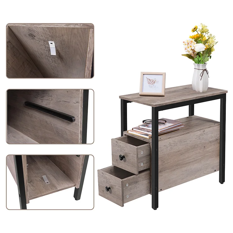 Wholesale Custom Design Side Table with Double Drawers OEM 2 Drawers End Tables