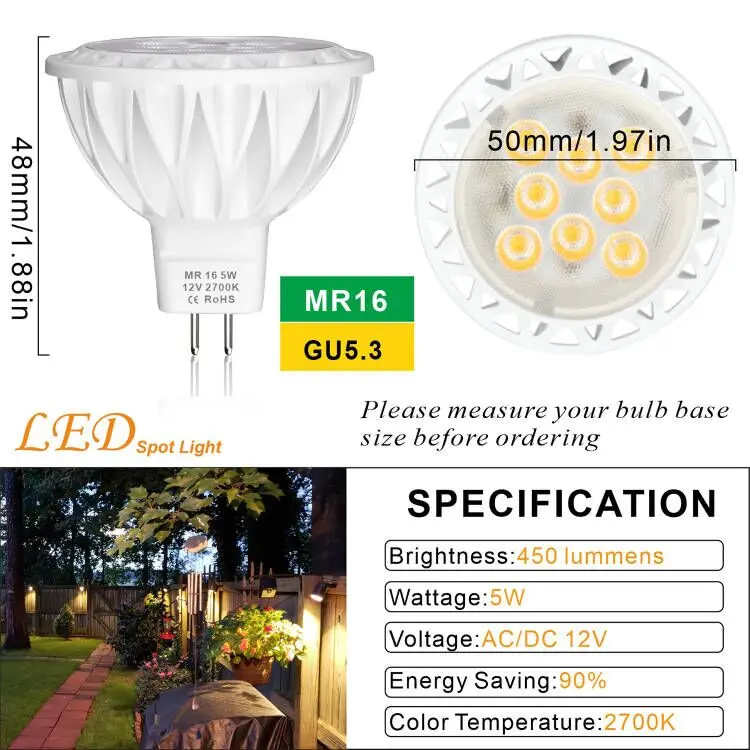 Low voltage Garden Landscape led spike lights GU5.3 MR16 5W 4000K 12V LED Spot Lawn Light Bulb
