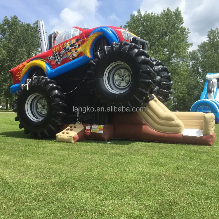 Monster truck inflatable bouncer combo slide monster truck bounce house for sale