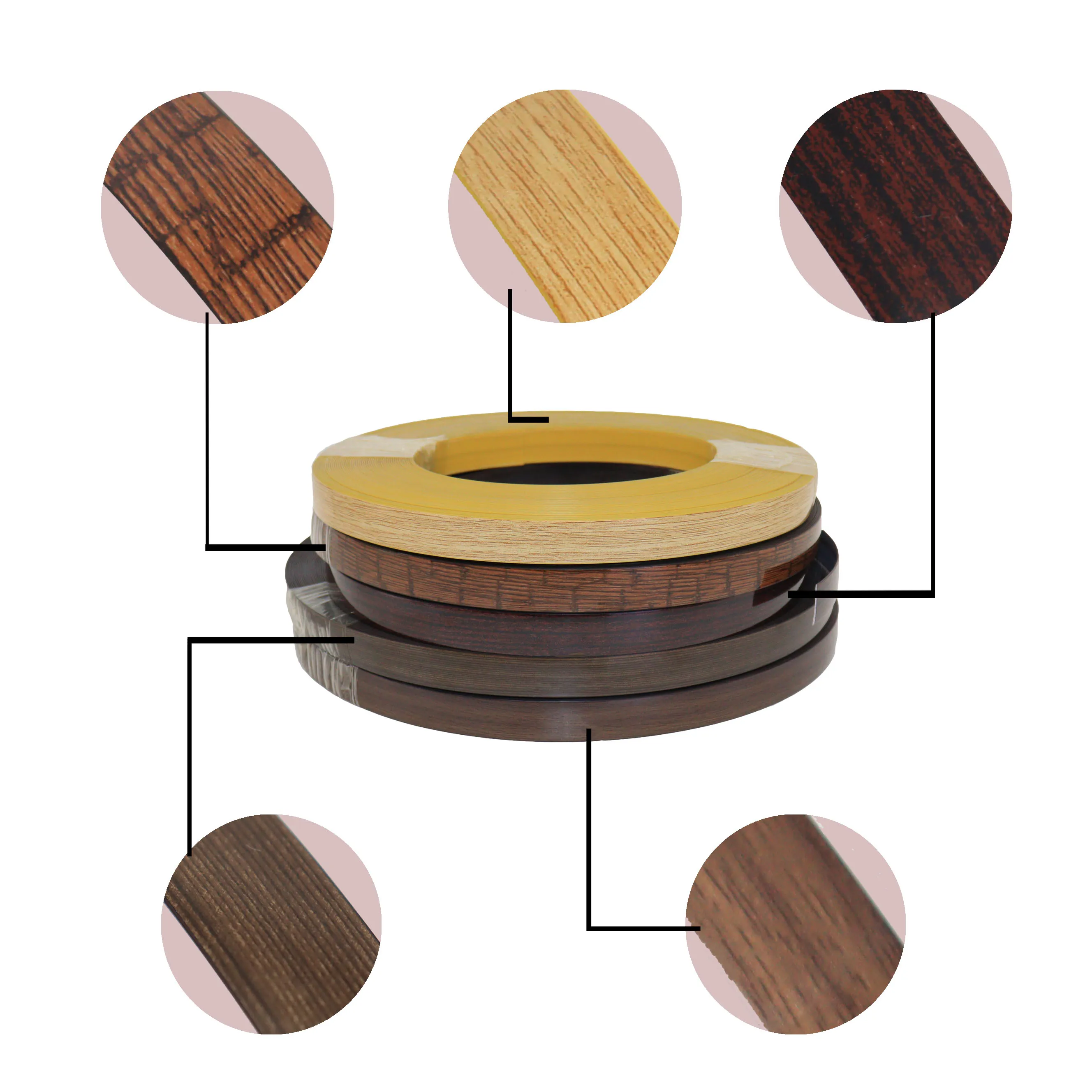 MH 0.4mm-2mm Thickness PVC Decorative Desk Wood Furniture Edge Banding Tape For Cabinet