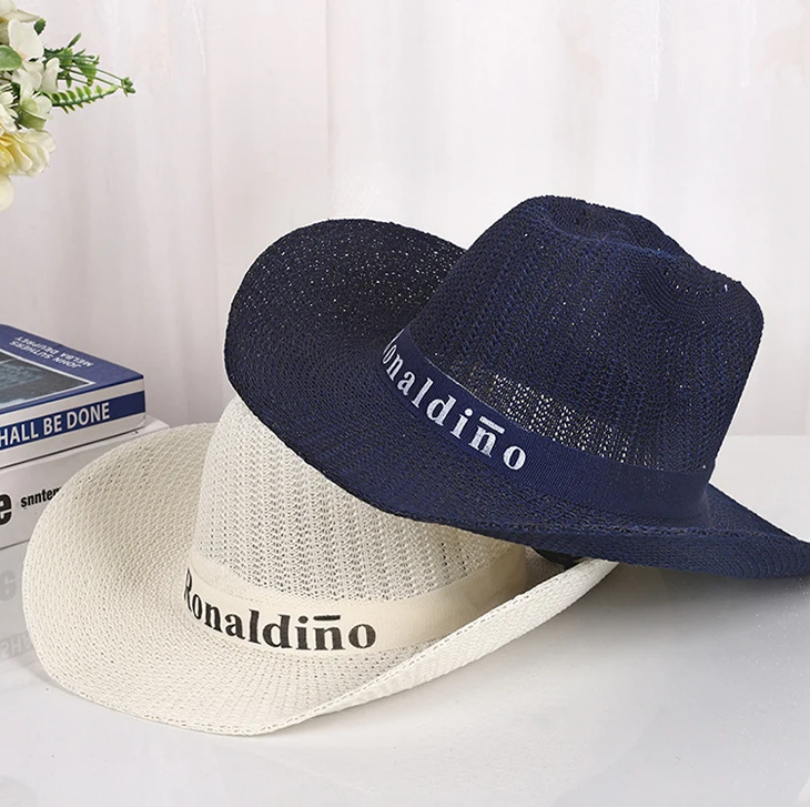 factory custom logo promotional cowgirl hat cap designer personalized paper braid straw quick dry cowboy hat wide brim unisex