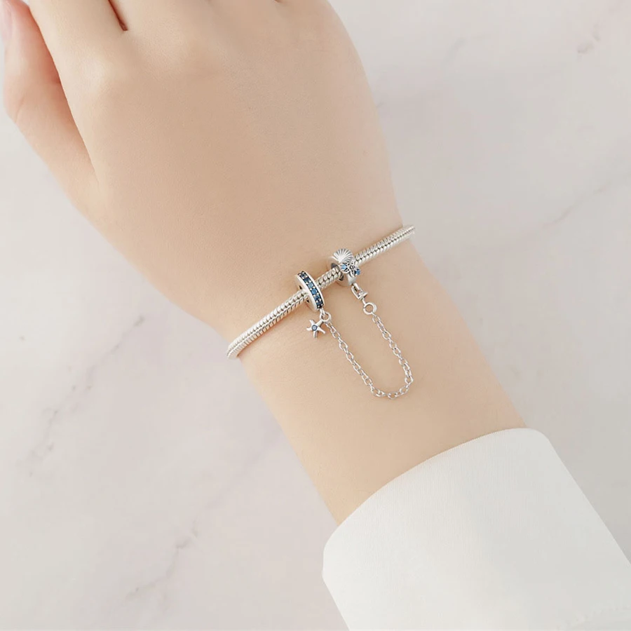 Fashion Fine Jewelry Charms S925 Silver Metal Sun Star Heart Butterfly Tree Bee Safety Chain DIY Bracelet Necklace Accessories