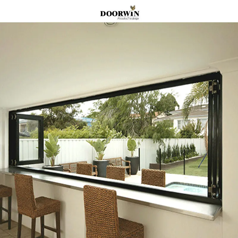 Modern Design Panorama View Bifolding Window Aluminum Frame Hotel & Villa Use Folding Open Style for Kitchen Steel Wood Material