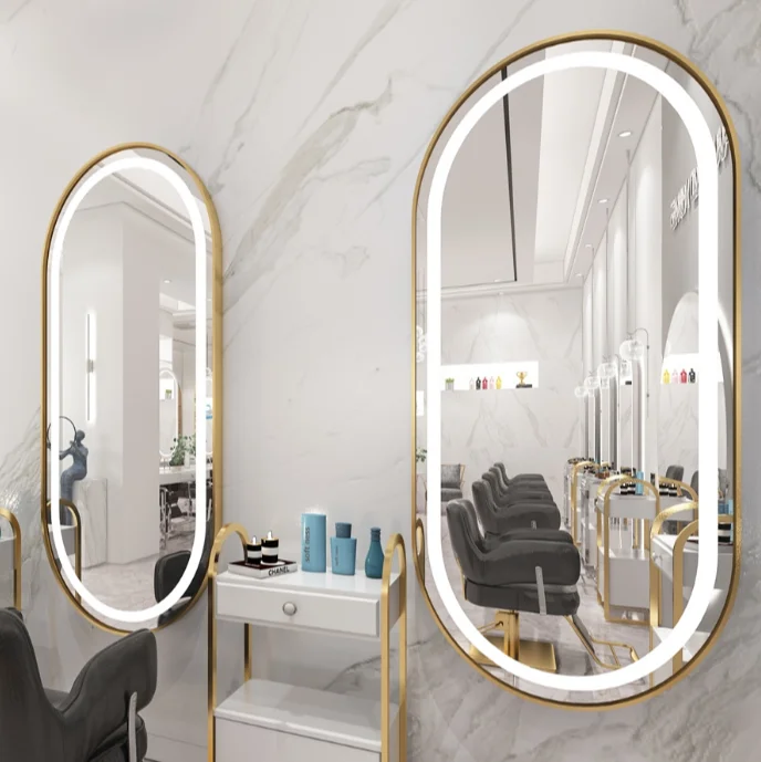 Net red barber shop mirror table hairdresser mirror simple beauty mirror with lamp