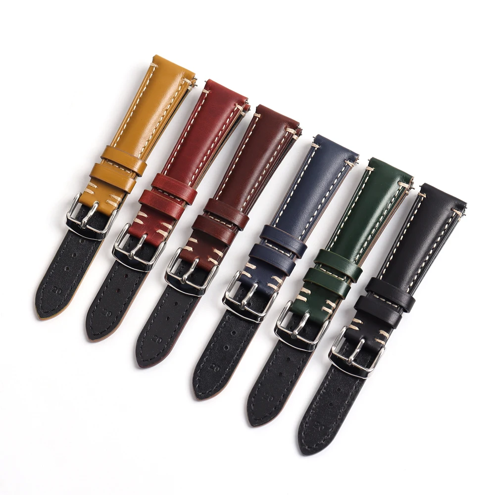 Watch Band Replacement Leather Straps Top Layer Vintage Luxury Genuine Cordovan Tapering Leather 20mm 22mm Opp Bag Breathable