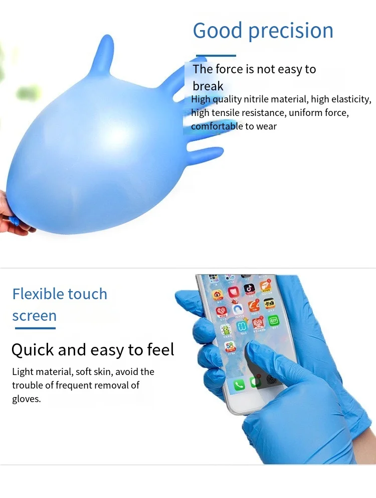 6 mil disposable nitrile gloves  latex powder free blue heavy duty disposable gloves  cooking machinery gloves