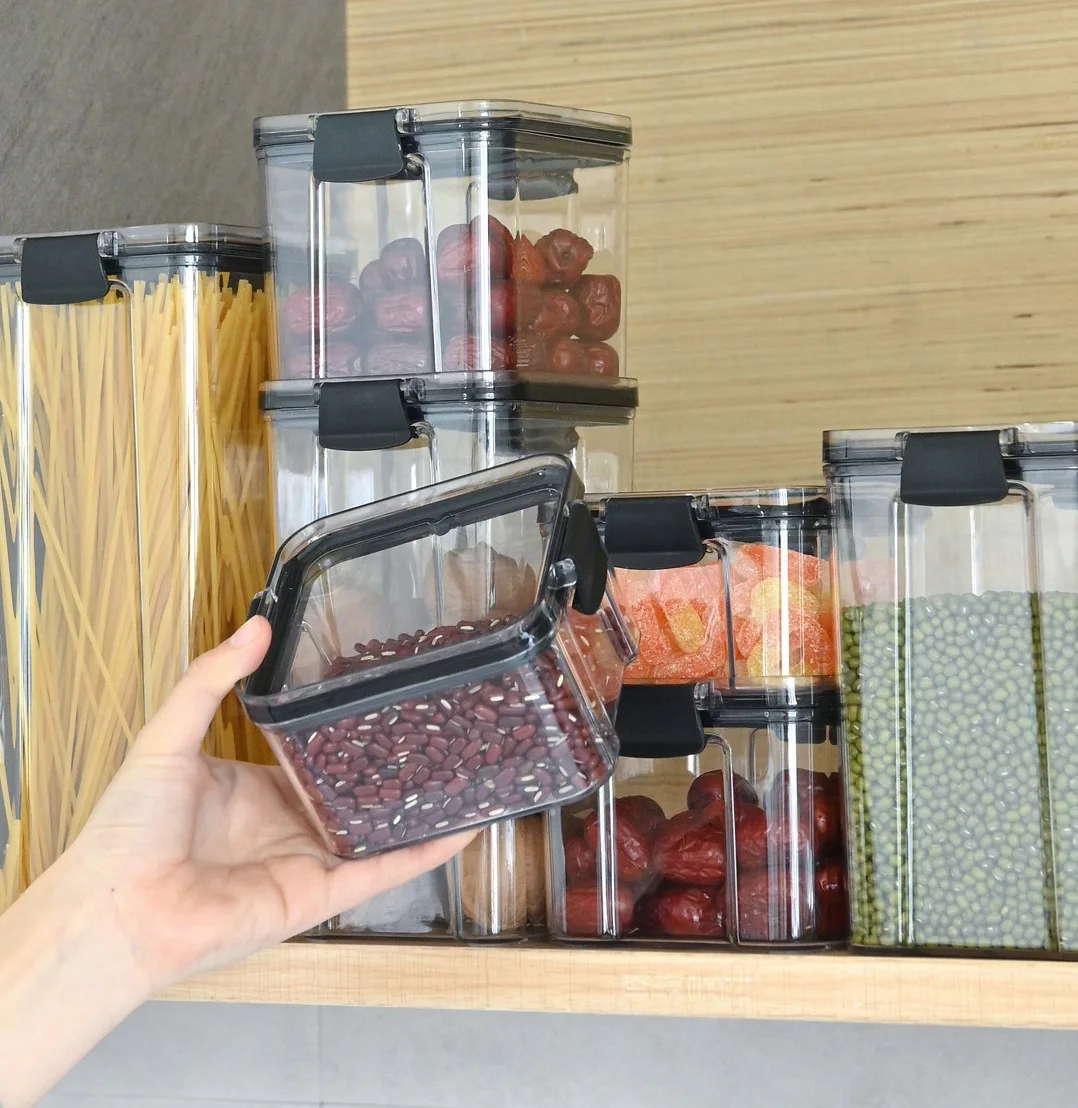 Clear BPA Free 7-Piece Set Air Tight Easy Open Lids Cereal Seal Pot Dry Food Storage Containers for Pantry Organization