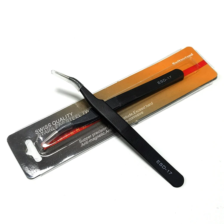 Various Type Reusable Black Conductive Stainless Steel ESD Anti-static Tweezers for Lab